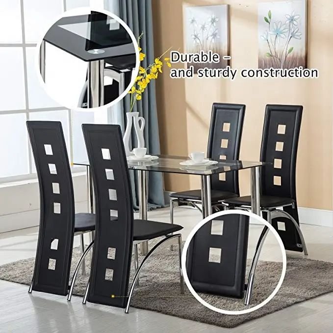 Factory Price Heavy Duty Dining Tables Set Leather Chairs Kitchen Furniture Home Furniture Glass Modern Carton Top Table and 4