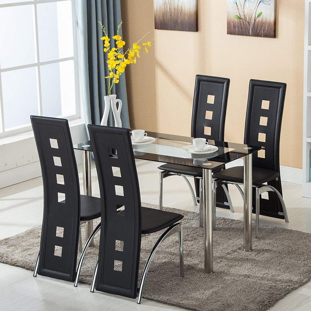 Factory Price Heavy Duty Dining Tables Set Leather Chairs Kitchen Furniture Home Furniture Glass Modern Carton Top Table and 4