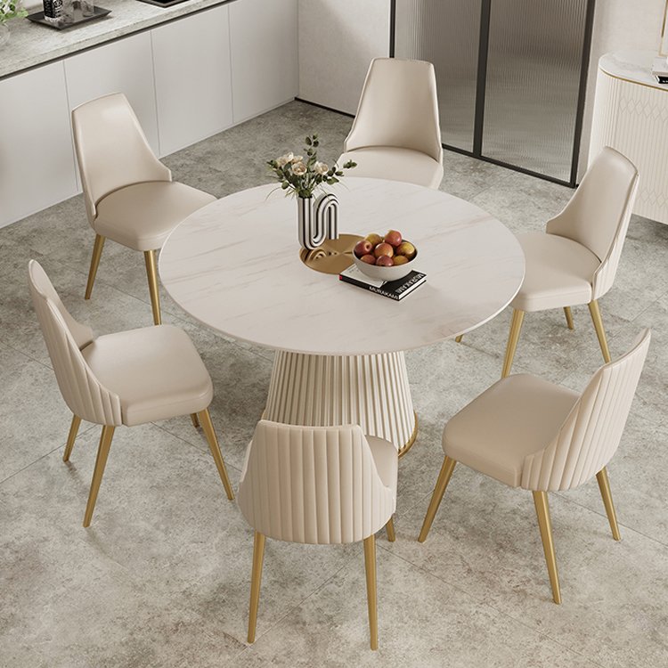Modern Wooden Large Dinning Table And 4 Chiars Set 6 Seater Dining Room Furniture Full Luxury Round Marble Top Dining Table