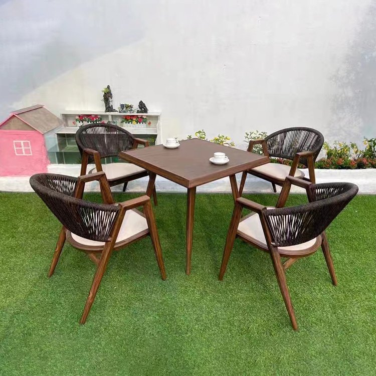 Luxury Outdoor Furniture Rope Wood Outdoor Dining Table And Chair Wood Outdoor Table Garden Furniture Dining Set