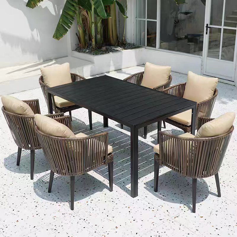 Luxury Outdoor Furniture Rope Wood Outdoor Dining Table And Chair Wood Outdoor Table Garden Furniture Dining Set