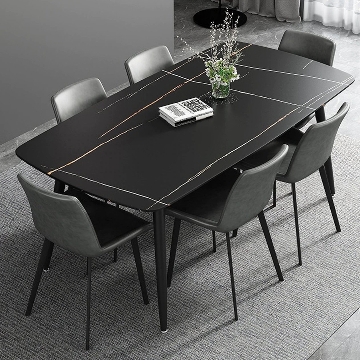 Good quality modern designs marble Slate stone top dining table for dining room