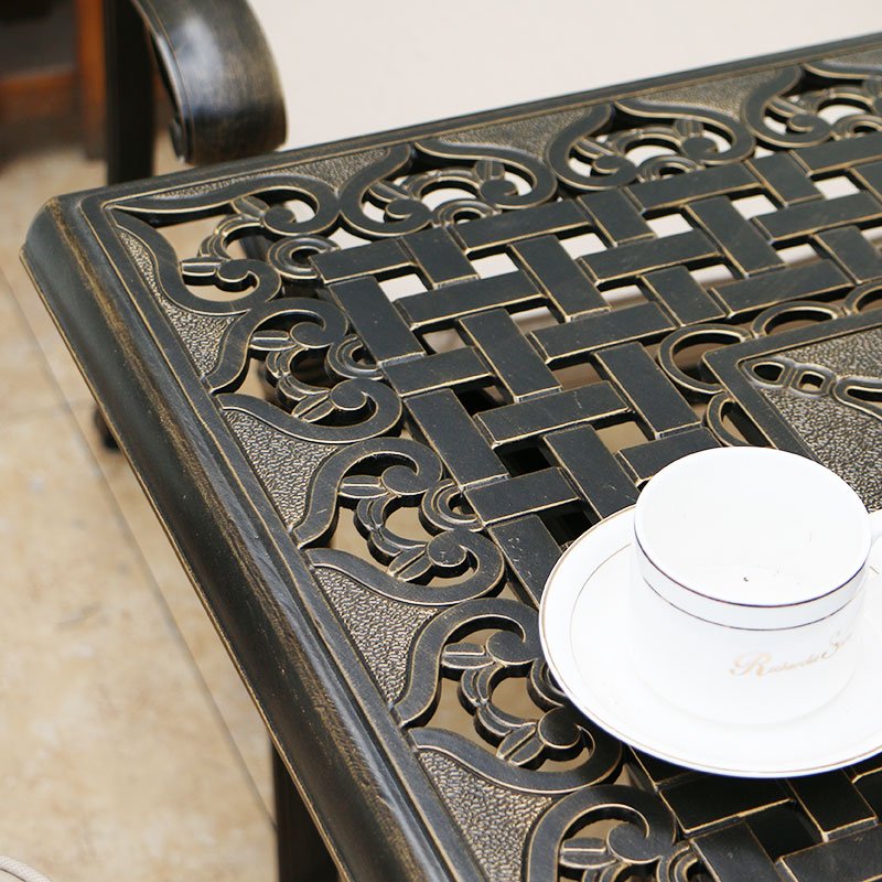 Outdoor Furniture Garden Hotel Metal Cast Aluminum Frame Waterproof 31.5'' Square Leisure Dining Table Set