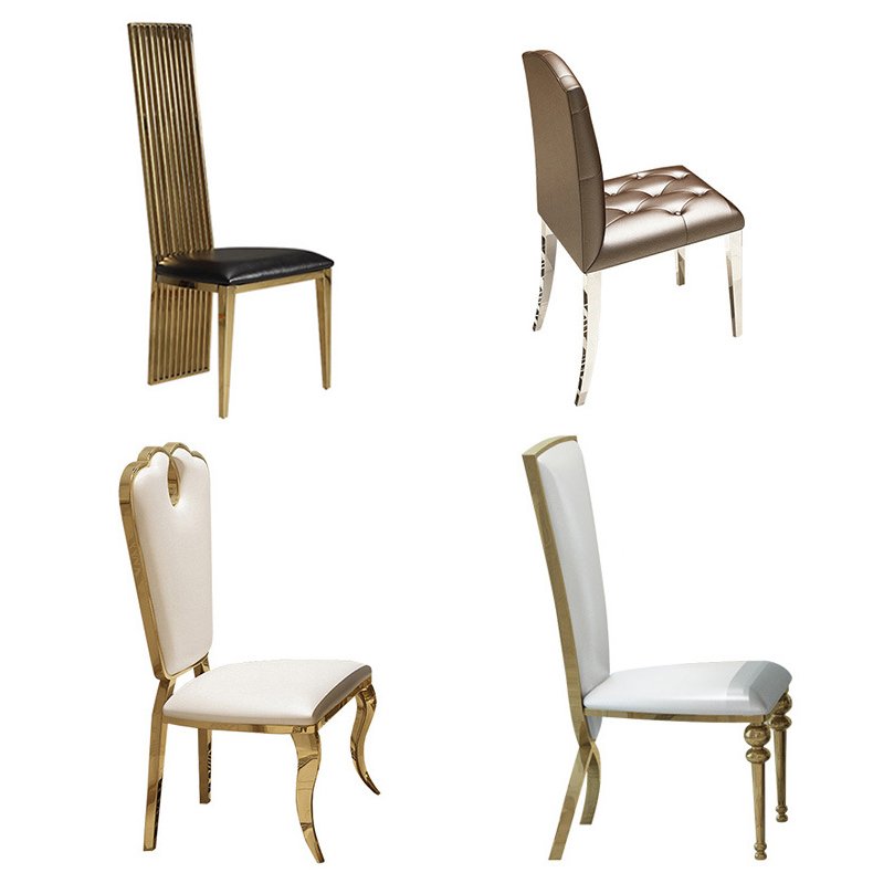 luxury home hotel marble top and stainless steel base gold dining table and chair set furniture
