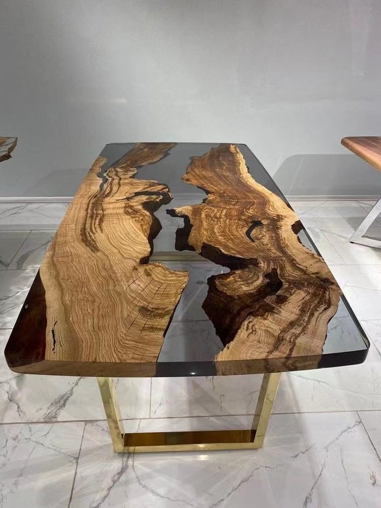 Dining Room Furniture Luxury Solid Walnut Wood Cafe Coffee Kitchen Restaurant River Epoxy Resin Slab Dining Table