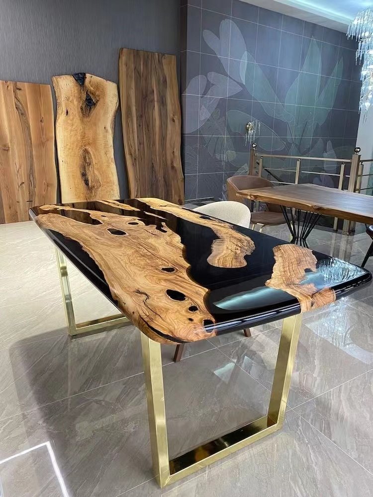 Dining Room Furniture Luxury Solid Walnut Wood Cafe Coffee Kitchen Restaurant River Epoxy Resin Slab Dining Table