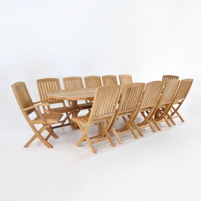 Teak Dining Set Double Extention Dining Table Set 12 Folding Chair -YZ