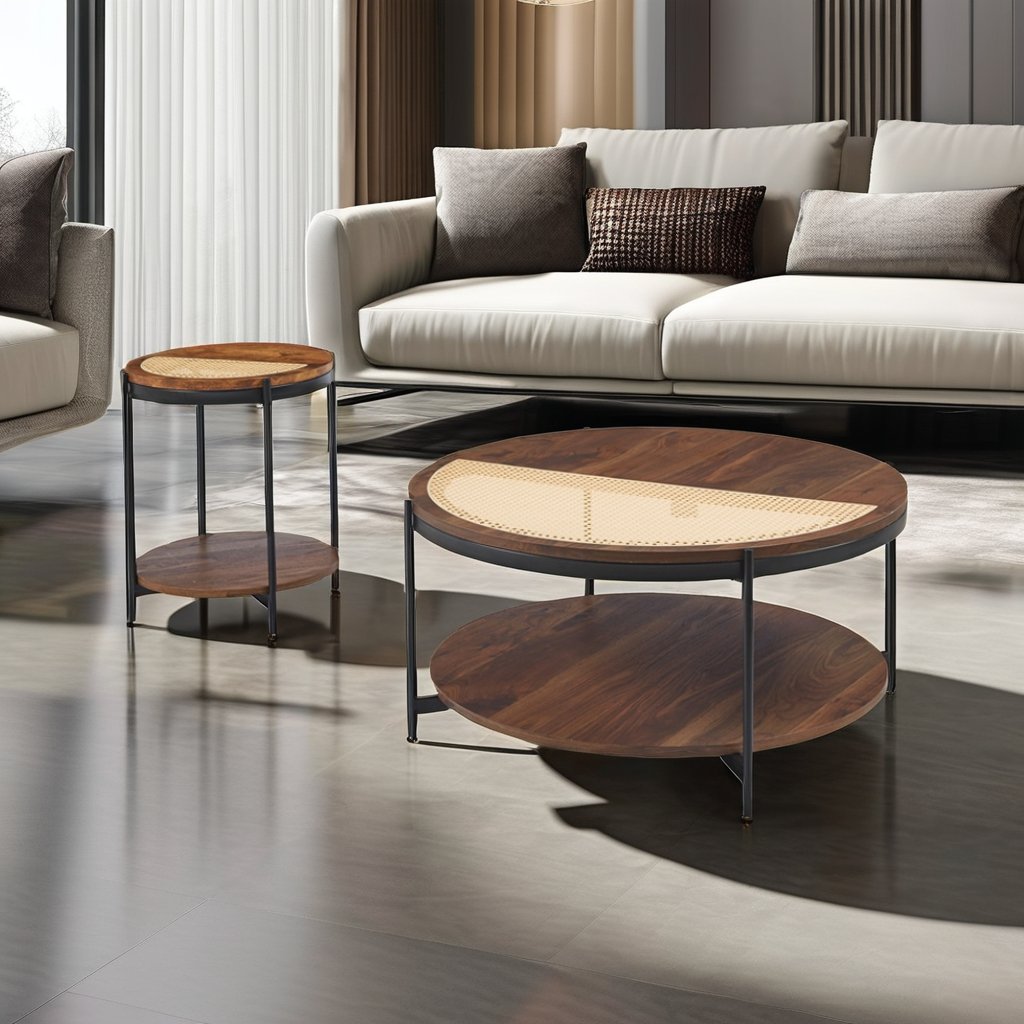 Modern Living Room TV Table Side Table Sets Two-In-One Combination Picnic Restaurant Dining Office Wooden Round Coffee Table