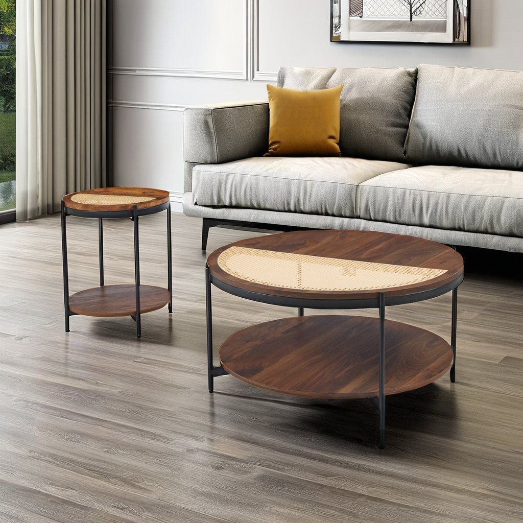 Modern Living Room TV Table Side Table Sets Two-In-One Combination Picnic Restaurant Dining Office Wooden Round Coffee Table