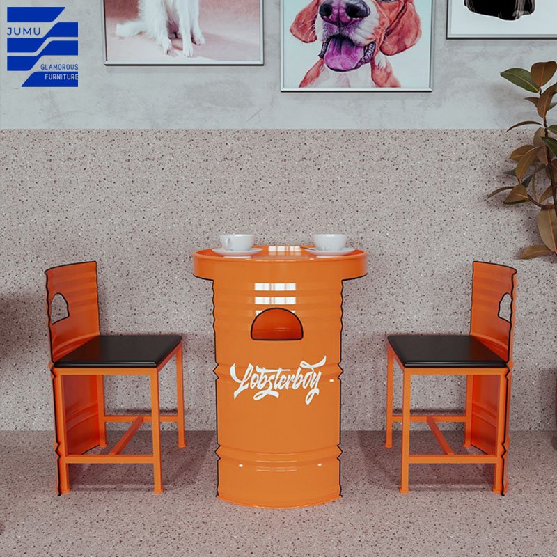 Glamorous Furniture Custom industrial style creative oil drum booth dining table and chair set for bar milk tea shop use
