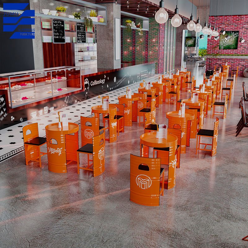 Glamorous Furniture Custom industrial style creative oil drum booth dining table and chair set for bar milk tea shop use