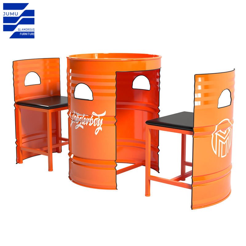 Glamorous Furniture Custom industrial style creative oil drum booth dining table and chair set for bar milk tea shop use