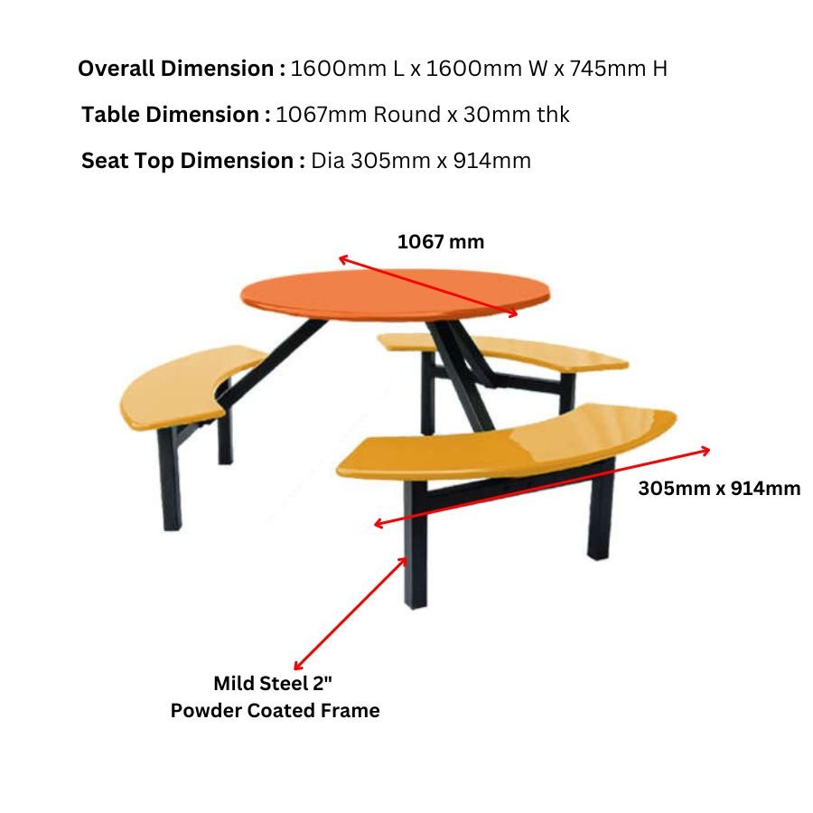 Attractive Deals 6 Seater Round Table With Curve Bench Suitable For School Use Heavy Duty Dining Table Round Shape Table