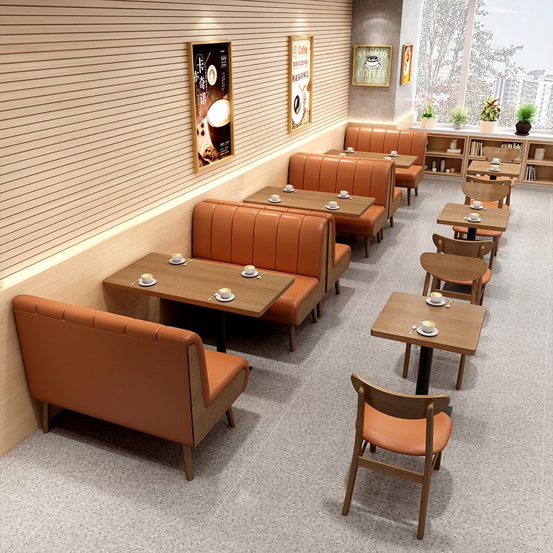 Foshan factory restaurant table and chairs commercial Coffee Table with Chair solid wood booth Sofa Seating for restaurant