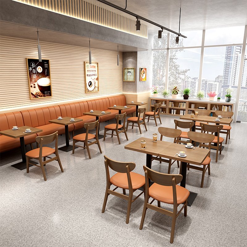 Foshan factory restaurant table and chairs commercial Coffee Table with Chair solid wood booth Sofa Seating for restaurant