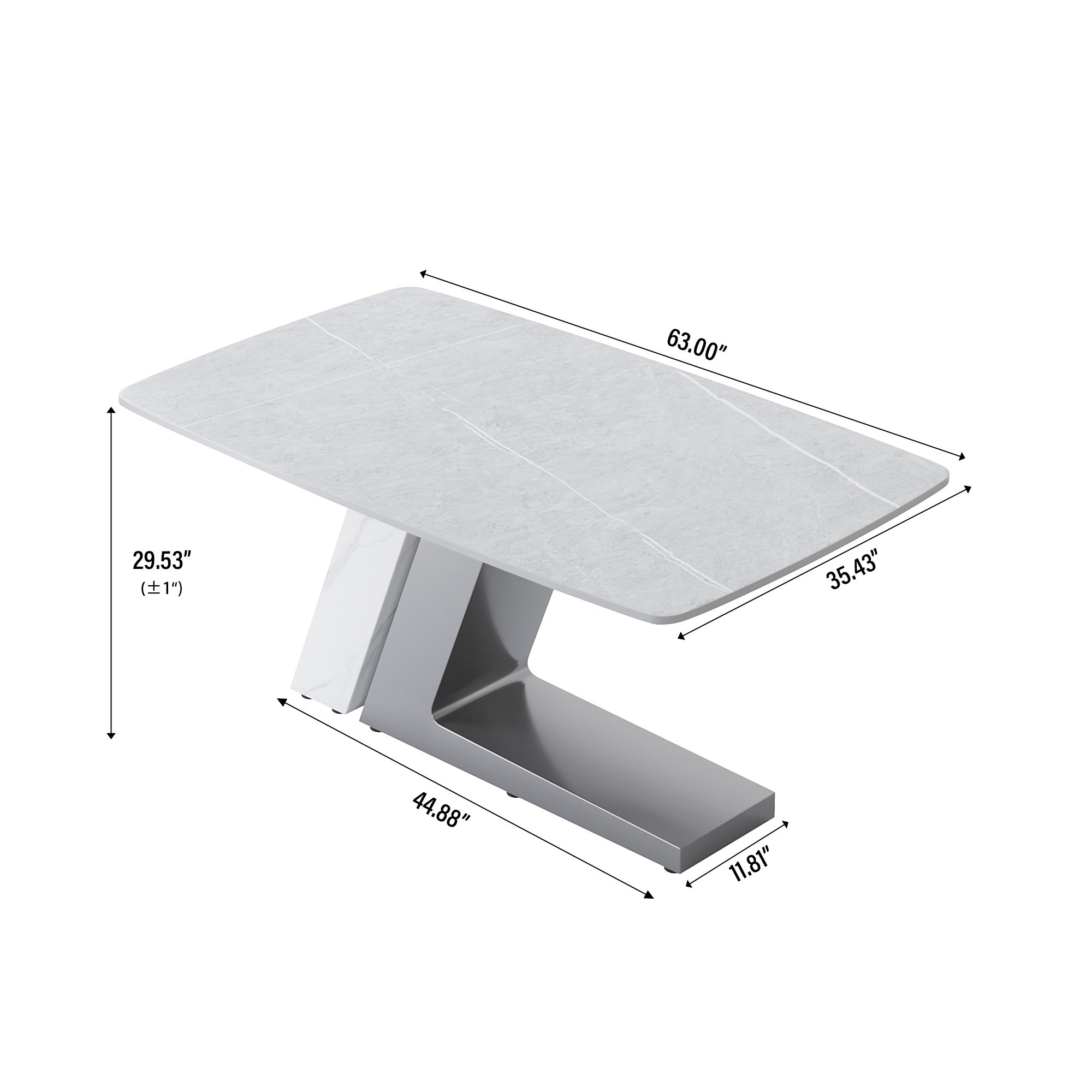 Modern Matte White Dining Table Sintered Stone Rectangle Dining Table Carbon Steel Pedestal