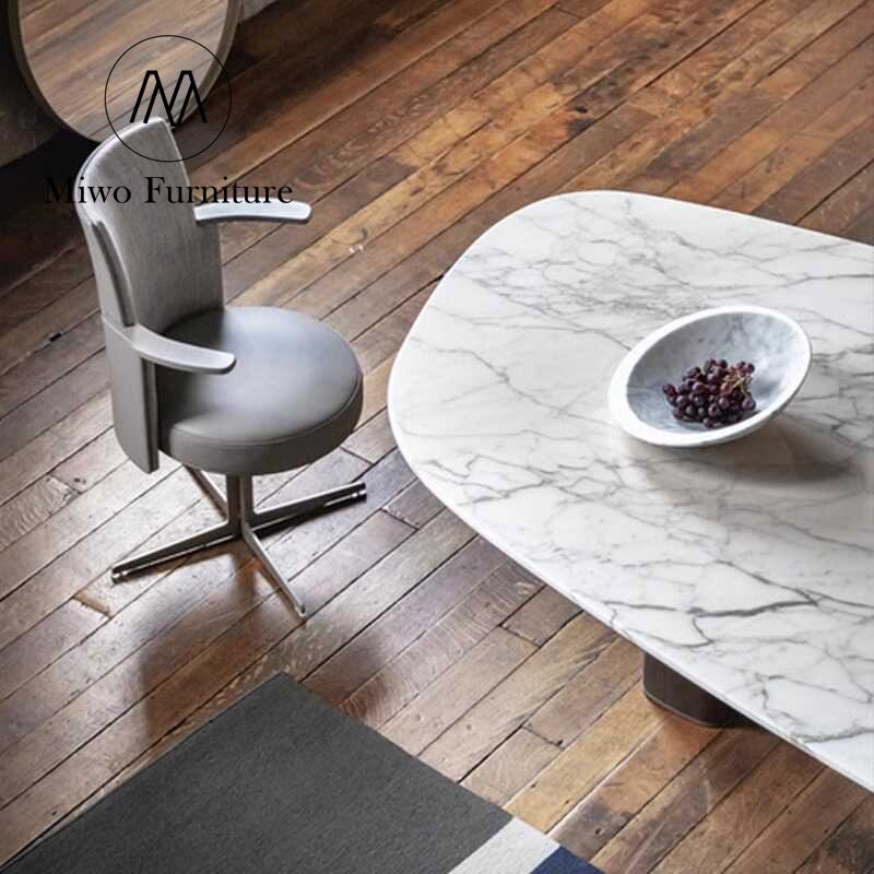 Home luxury wooden rectangular white natural marble big Dining table chairs set furniture modern table 8 10 seater workbench