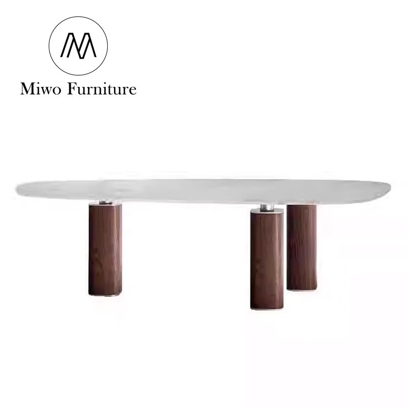 Home luxury wooden rectangular white natural marble big Dining table chairs set furniture modern table 8 10 seater workbench