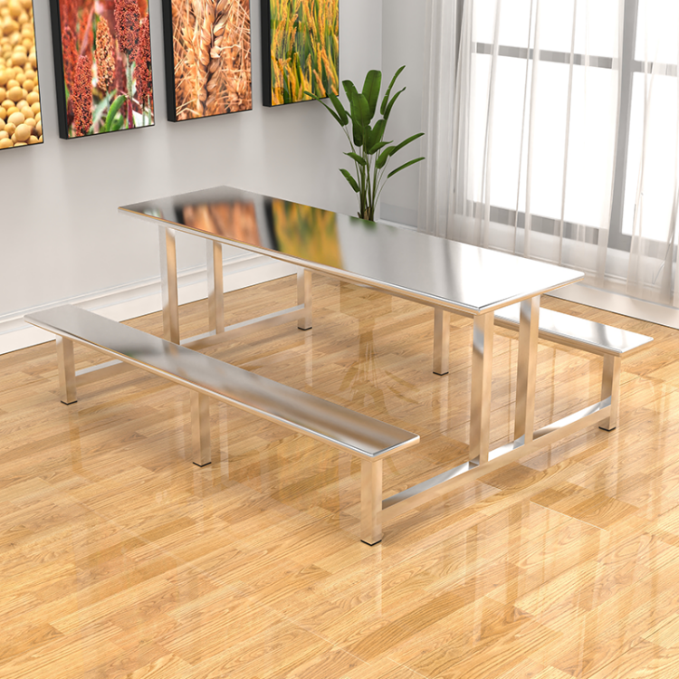 Customized professional one-piece 4 6 8 person seat cafeteria dining table and chair combination stainless steel canteen table