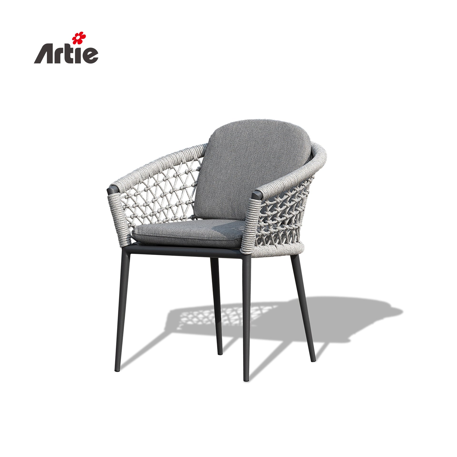 Artie All Weather Outdoor Restaurant Furniture Garden Table And Chairs Aluminum Rope Woven Outdoor Dining Table Set