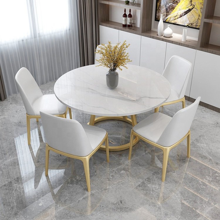 Modern dining furniture round marble top gold steel 8 seater dining tables dining room table set