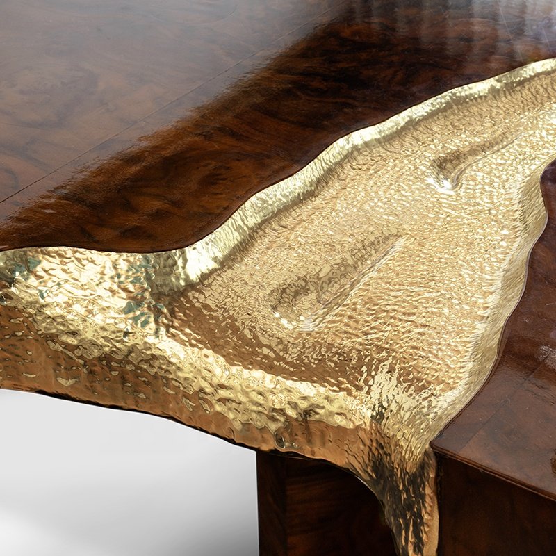 contemporary dinning table solid wood italian luxury royal gold walnut dining table set 6 seater