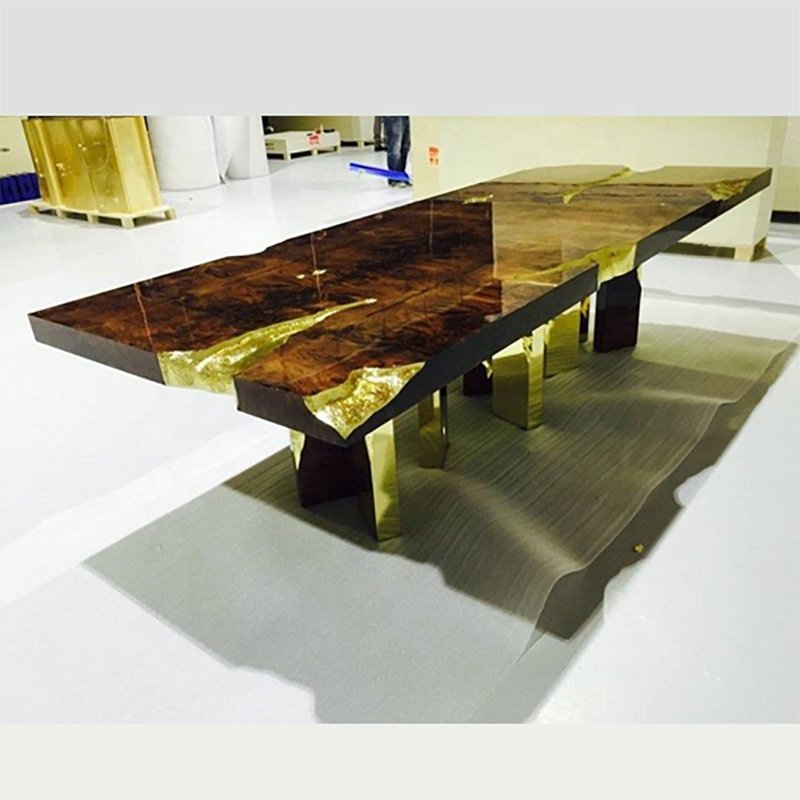 contemporary dinning table solid wood italian luxury royal gold walnut dining table set 6 seater