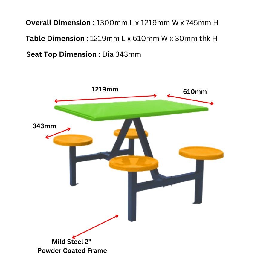 Factory Hot Sales 4 Seater Table & Seat Without Backrest Dinning Set For School / College / Factory Canteen