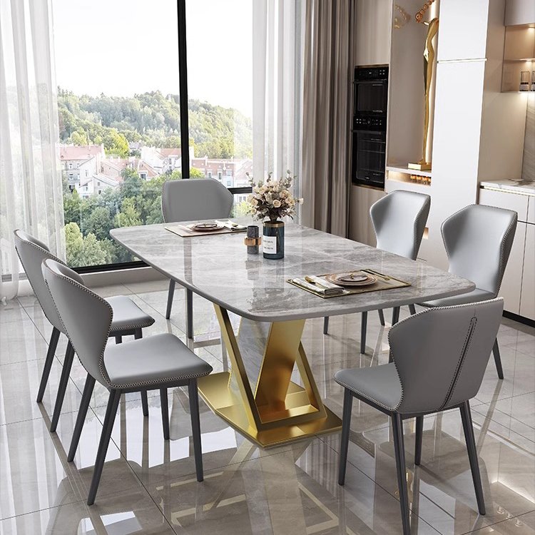 Modern Luxury Rock Slab Rectangular Dining Table Extendable Home or Hotel Furniture for Kitchen Living Room or Dining Room