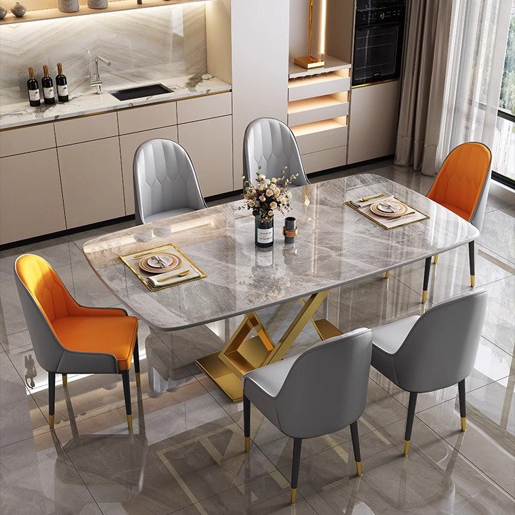 Modern Luxury Rock Slab Rectangular Dining Table Extendable Home or Hotel Furniture for Kitchen Living Room or Dining Room
