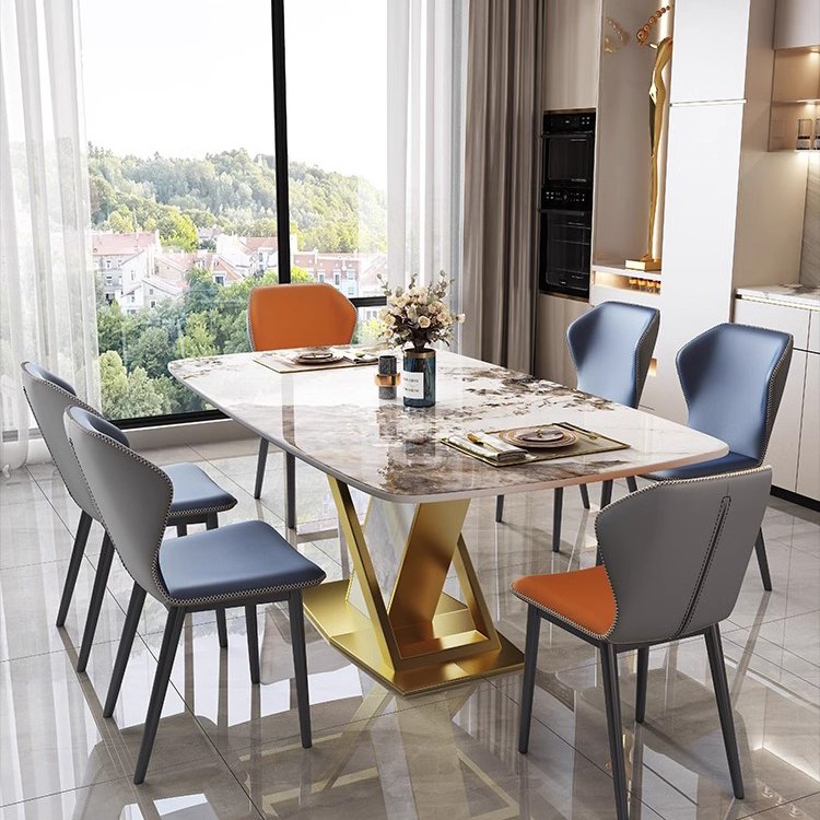 Modern Luxury Rock Slab Rectangular Dining Table Extendable Home or Hotel Furniture for Kitchen Living Room or Dining Room