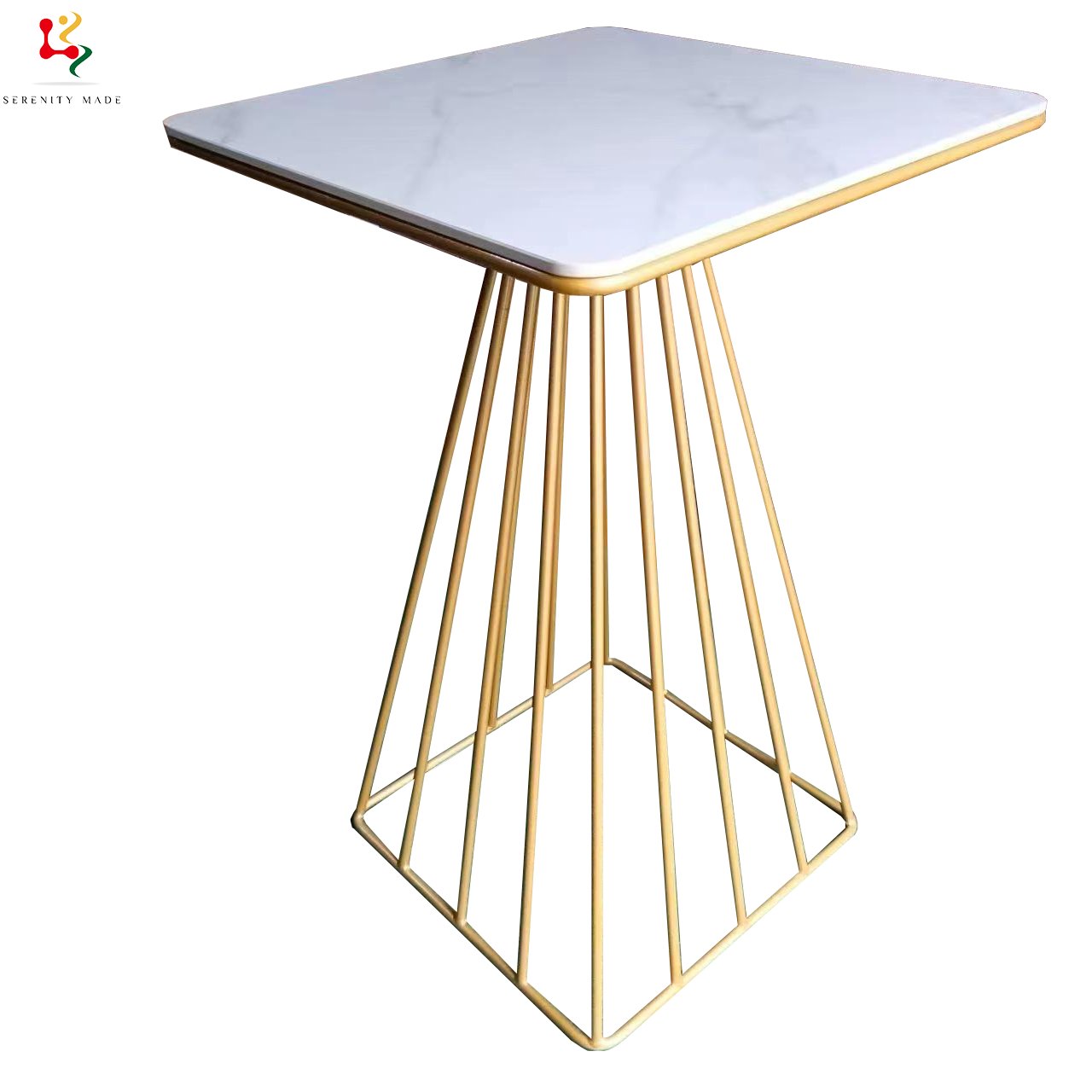 Commercial Furniture Modern Gold Base Square Marble Stone Top Dining Table for Restaurant Cafe Bistro