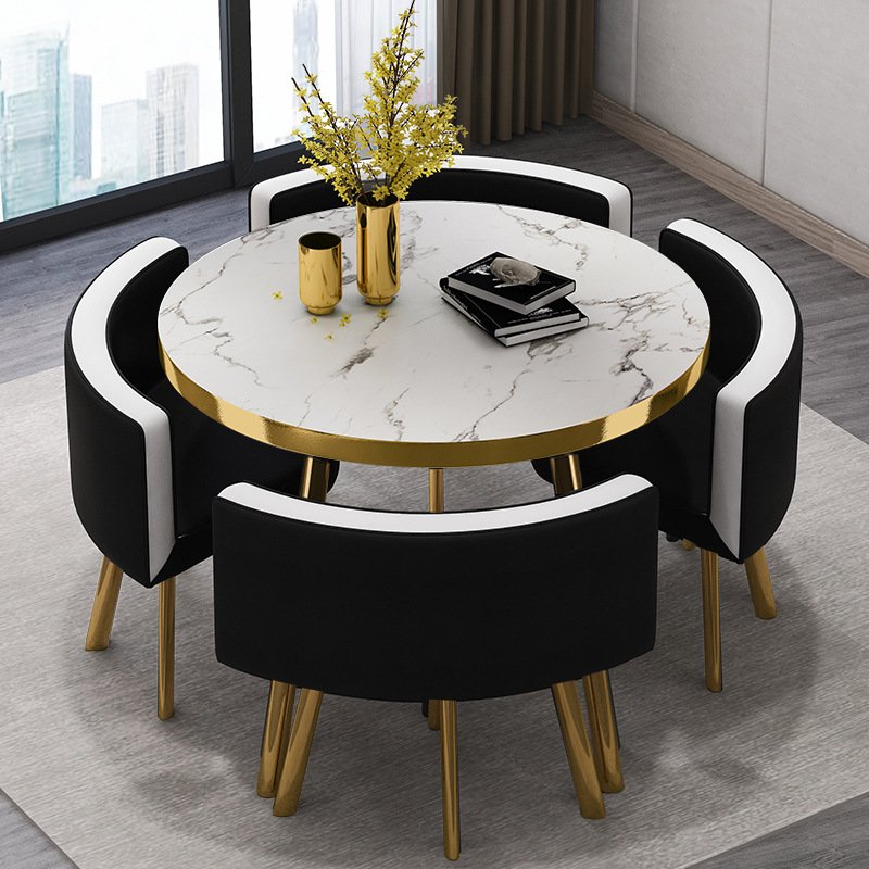 STG Leather marble pattern wooden dining table high quality OEM/ODM custom 90cm dining table set
