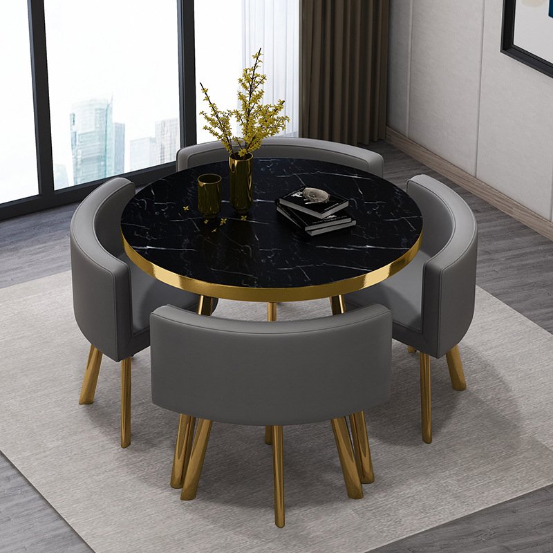 STG Leather marble pattern wooden dining table high quality OEM/ODM custom 90cm dining table set