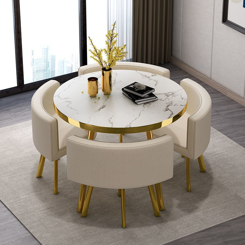 STG Leather marble pattern wooden dining table high quality OEM/ODM custom 90cm dining table set