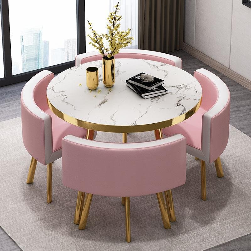STG Leather marble pattern wooden dining table high quality OEM/ODM custom 90cm dining table set