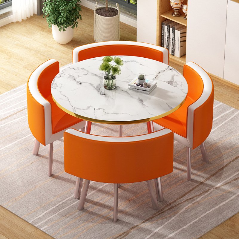 STG Leather marble pattern wooden dining table high quality OEM/ODM custom 90cm dining table set