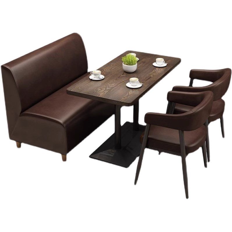 Vintage restaurant leather booth seating wooden table and chairs sofa set for coffee shop cafe bar hotel bistro