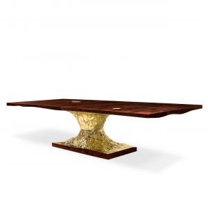 Solid Wood Top Hand-Drawn Polished Brass Copper Luxury 12-Seater Dining Table Set Modern Style Dining Room Furniture Bar