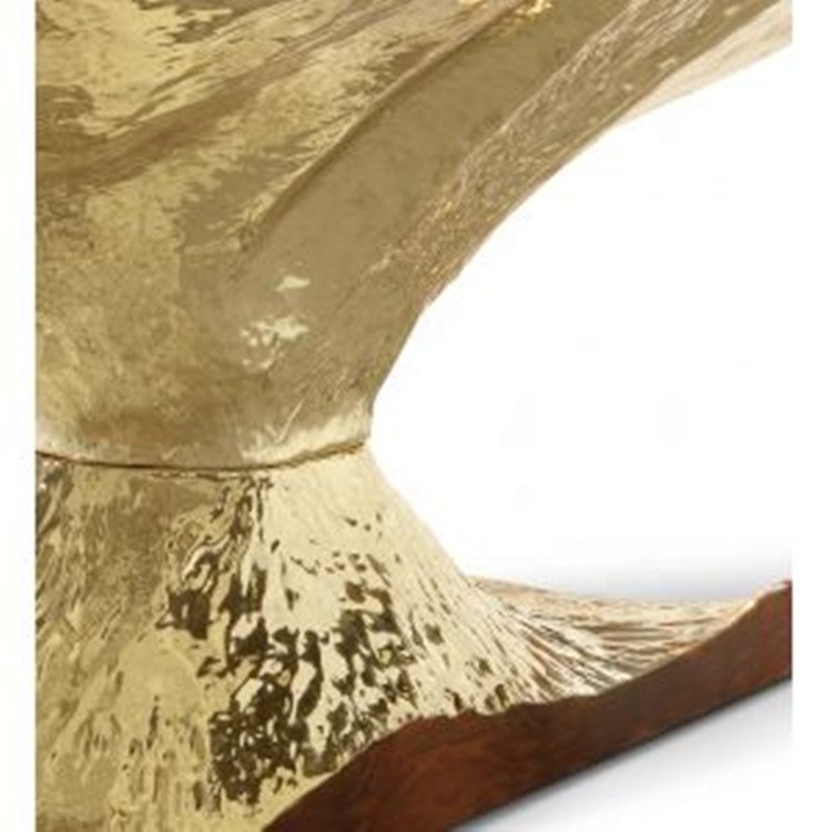 Solid Wood Top Hand-Drawn Polished Brass Copper Luxury 12-Seater Dining Table Set Modern Style Dining Room Furniture Bar