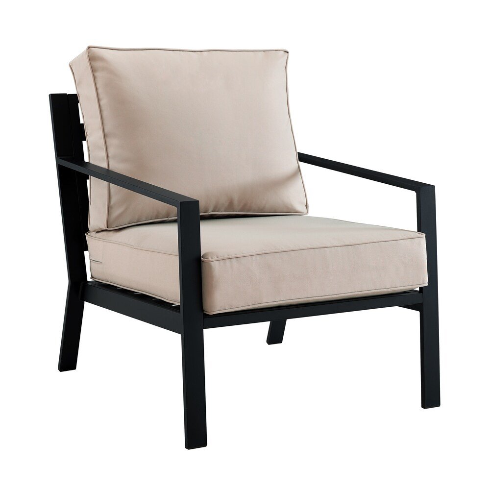 Hwasa black aluminum terrace sofa set with thick oat cushions for indoor and outdoor.