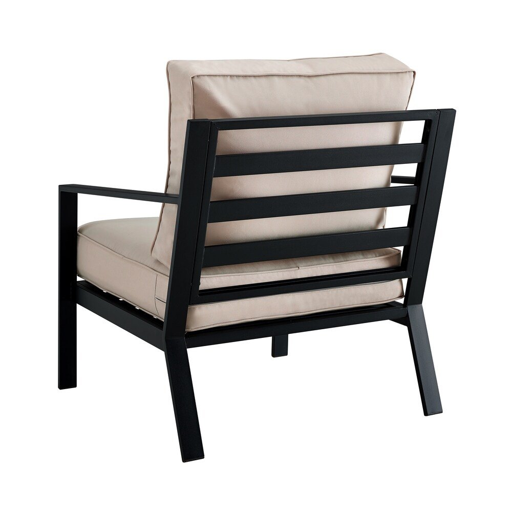 Hwasa black aluminum terrace sofa set with thick oat cushions for indoor and outdoor.