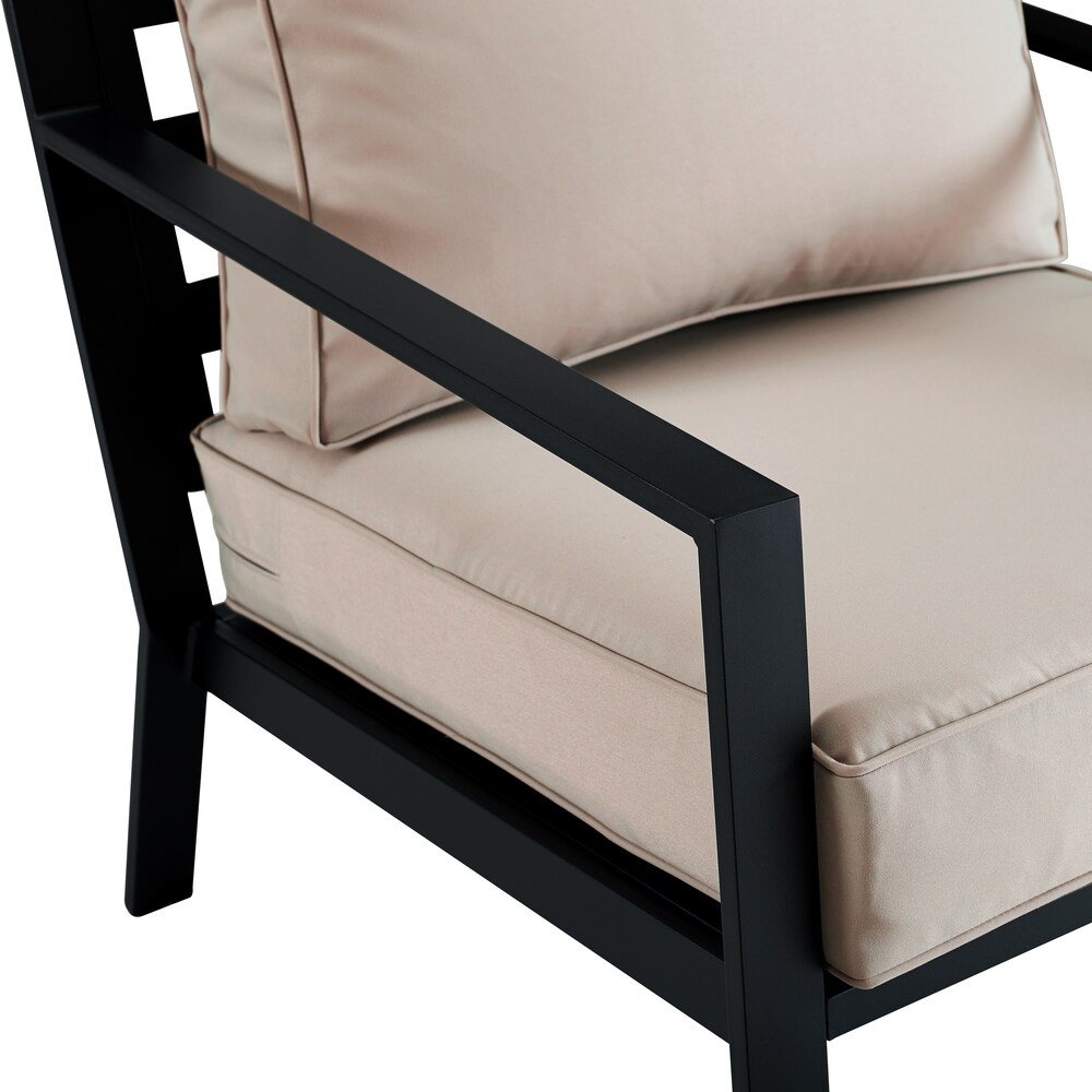 Hwasa black aluminum terrace sofa set with thick oat cushions for indoor and outdoor.