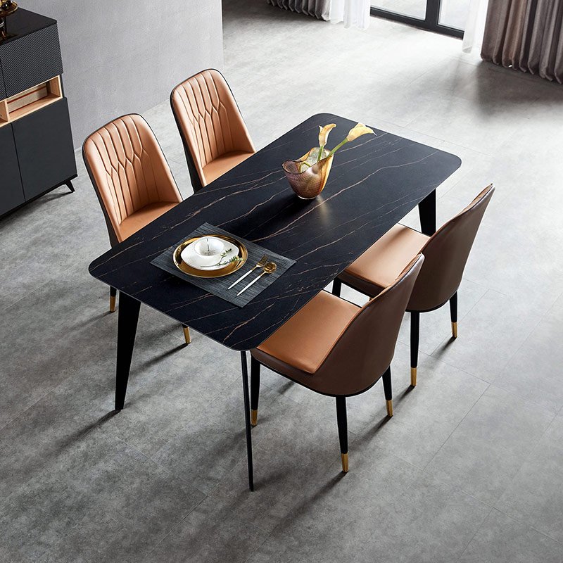 Linsy China European Furniture 7 Seater 8 Chair White And Black Color Small Table Dining Room Sets Ji2R-A