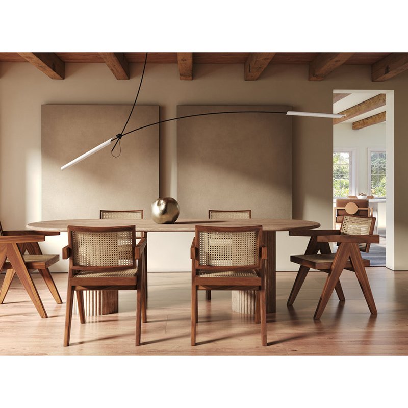 Restaurant 6-Seater Natural Stone Dining Table Living Room Furniture Solid Stone Beige Oval Coffee Table