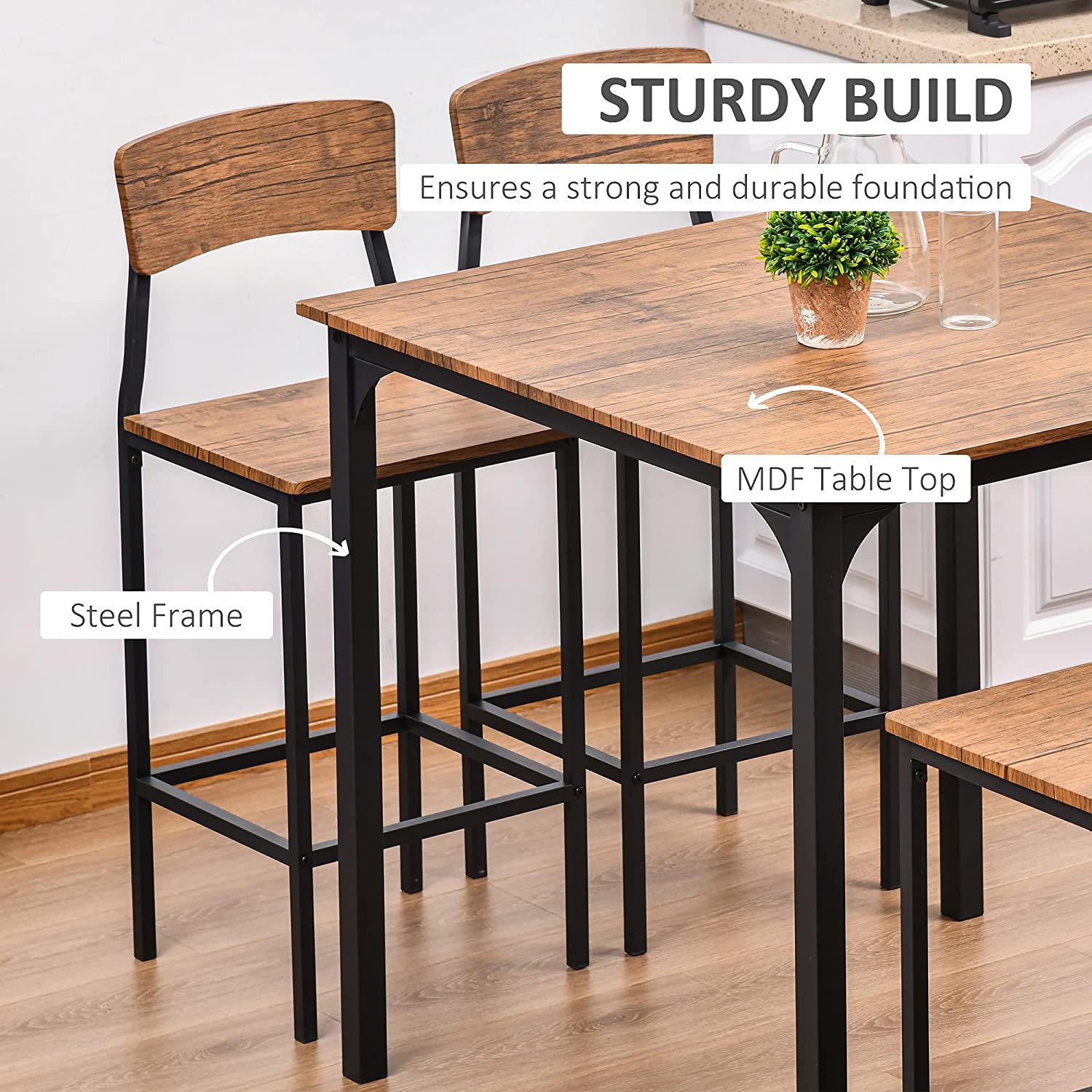 light luxury Counter Height Bar Table Set Compact Kitchen Table 4 Chairs Set with Footrest