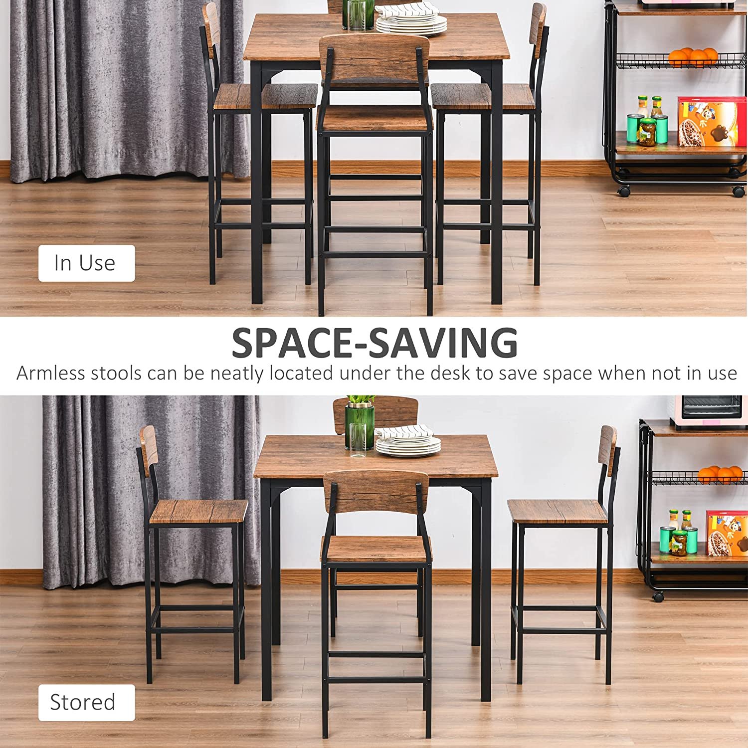 light luxury Counter Height Bar Table Set Compact Kitchen Table 4 Chairs Set with Footrest