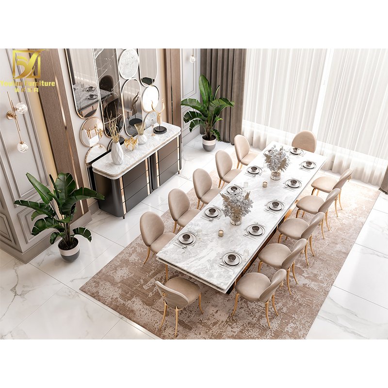 10 White Luxury 12 Golden Foot Marble Modern Top Dining Table Chairs