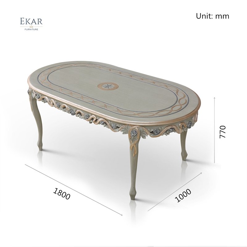 Luxury Classic Dining Room Furniture Royal Antique Oval Dinning Table Hand Carved Flowers Dining Table Chairs Set
