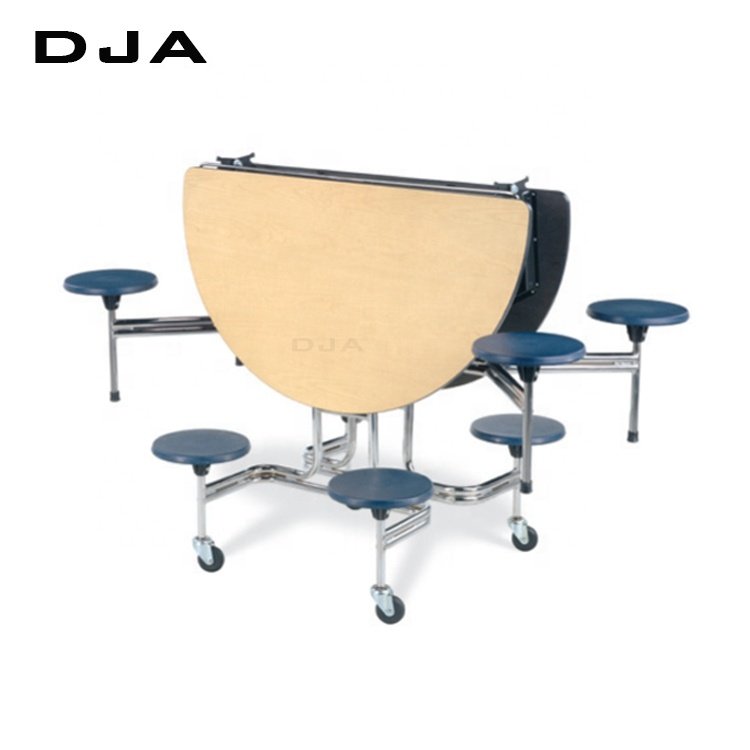DJA OEM Customized 8 Seater Round Folding School Canteen Dinning Restaurant Tables Metal Dining Table Set Stainless Steel Modern